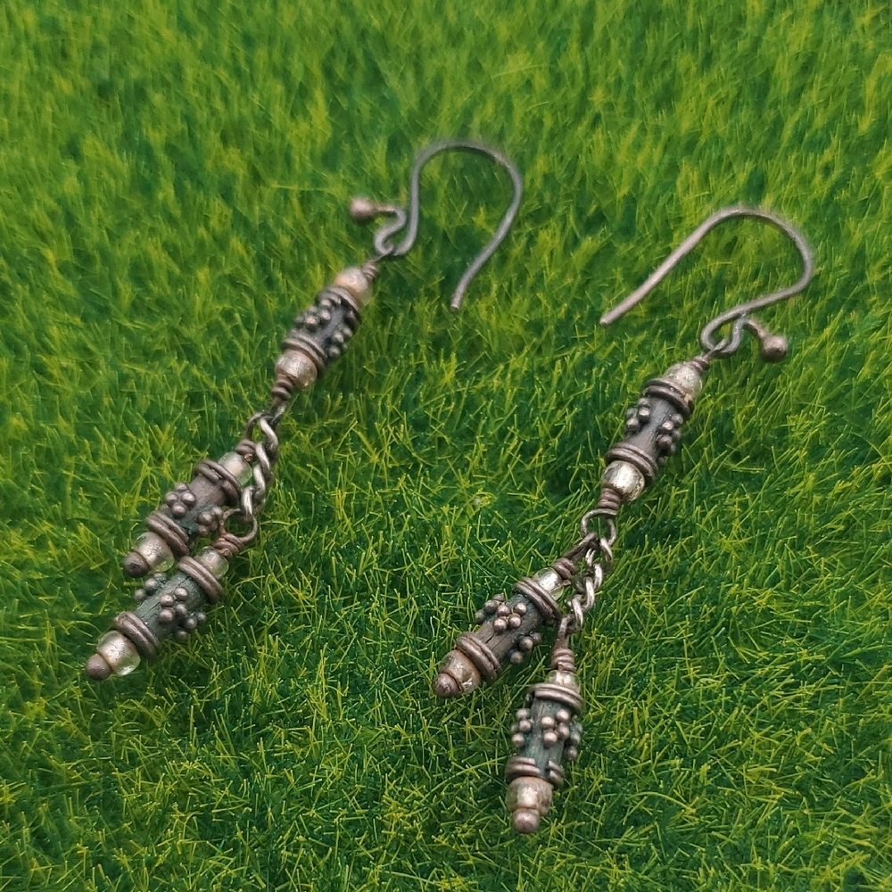 Artisan Silver-Tone Dangle Earrings – Tribal Boho Design E1035